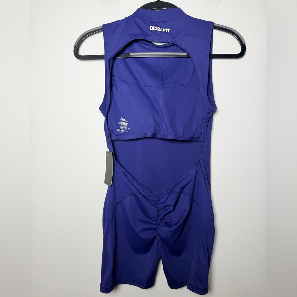 Diosafit Blue Larg Stylish Sleeveless Jumpsuit workout gym lifting cute romper - Picture 3 of 5